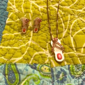 Sterling Silver Pink Flip Flop Necklace Set